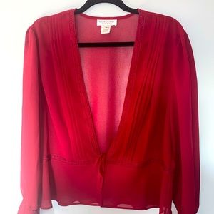 Vibrant Red Wine Long Sleeve Blouse w/ lace detail